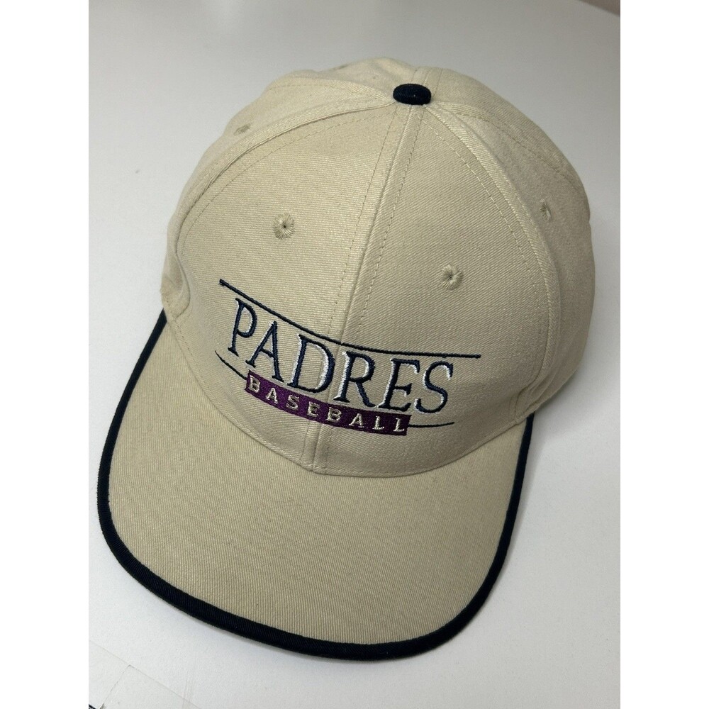 Vtg 90s San Diego Padres Hat Snapback Cream Beige Two Tone Wells Fargo Promo MLB